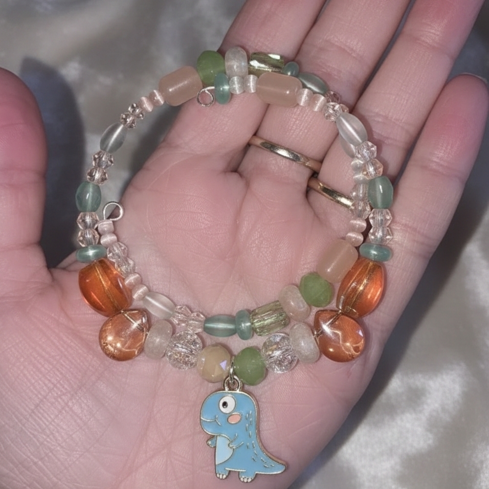 Dinosaur Charm Beaded Bracelet for Kids - Multicolor